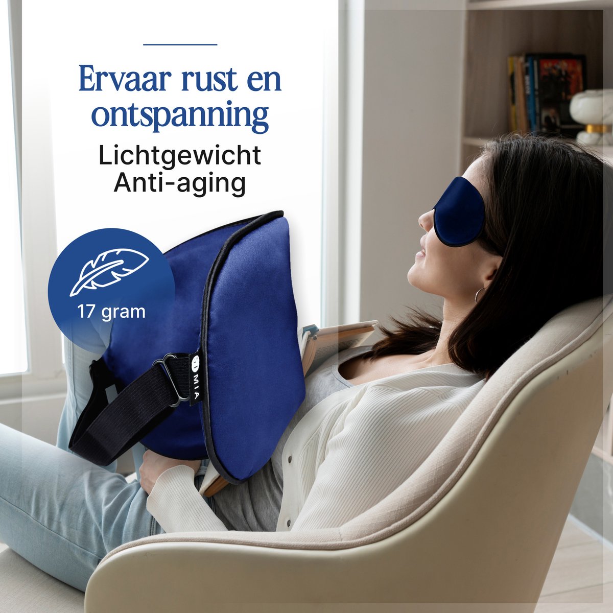 SIMIA™ Premium Zijden Slaapmasker + Opbergzakje - 100% Verduisterend Oogmasker - Verstelbaar - Blinddoek - Zijdezacht - Anti-Rimpel - Cadeau Tip - Marine Blauw — afbeelding 7
