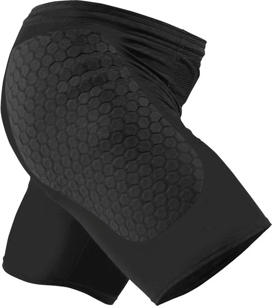 Zwarte sportshort met honingraat-padding op de heupen en billen.