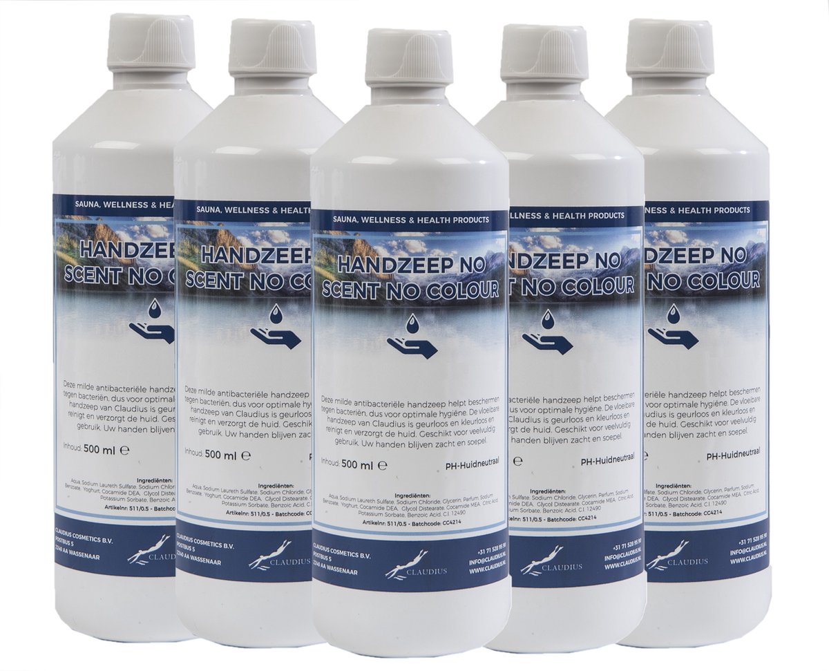 Goedkoopste Handzeep No Scent, No Colour 500 ml - set van 5 stuks - Voordeelverpakking