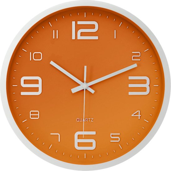 LW Collection keukenklok oranje 30cm - kleine wandklok oranje - muurklok - stille klok - stil uurwerk - kleine klok