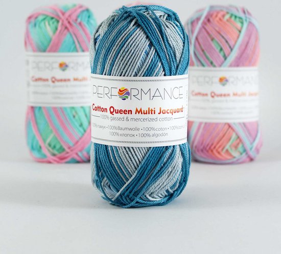 5 pelotes de fil à crocheter coton bleu multi (10489) - Fil Jacquard Cotton Queen multi