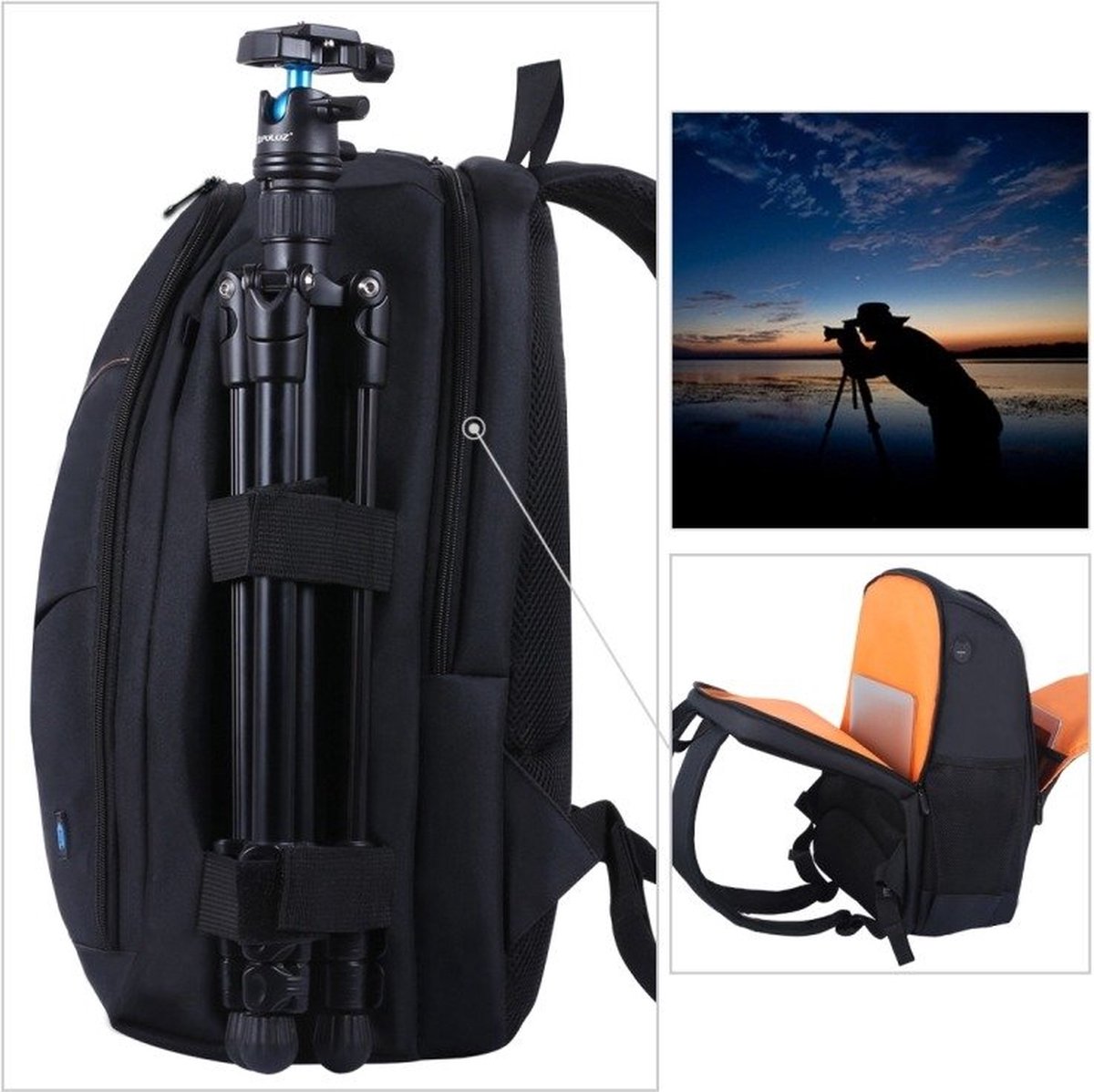 Puluz Waterdichte Universeel Cameratas met regenhoes en laptopvak PU5011B - Camera Rugzak Spiegelreflexcamera - Camera Tas - Zwart - Geschikt voor Canon en Nikon thumbnail 3