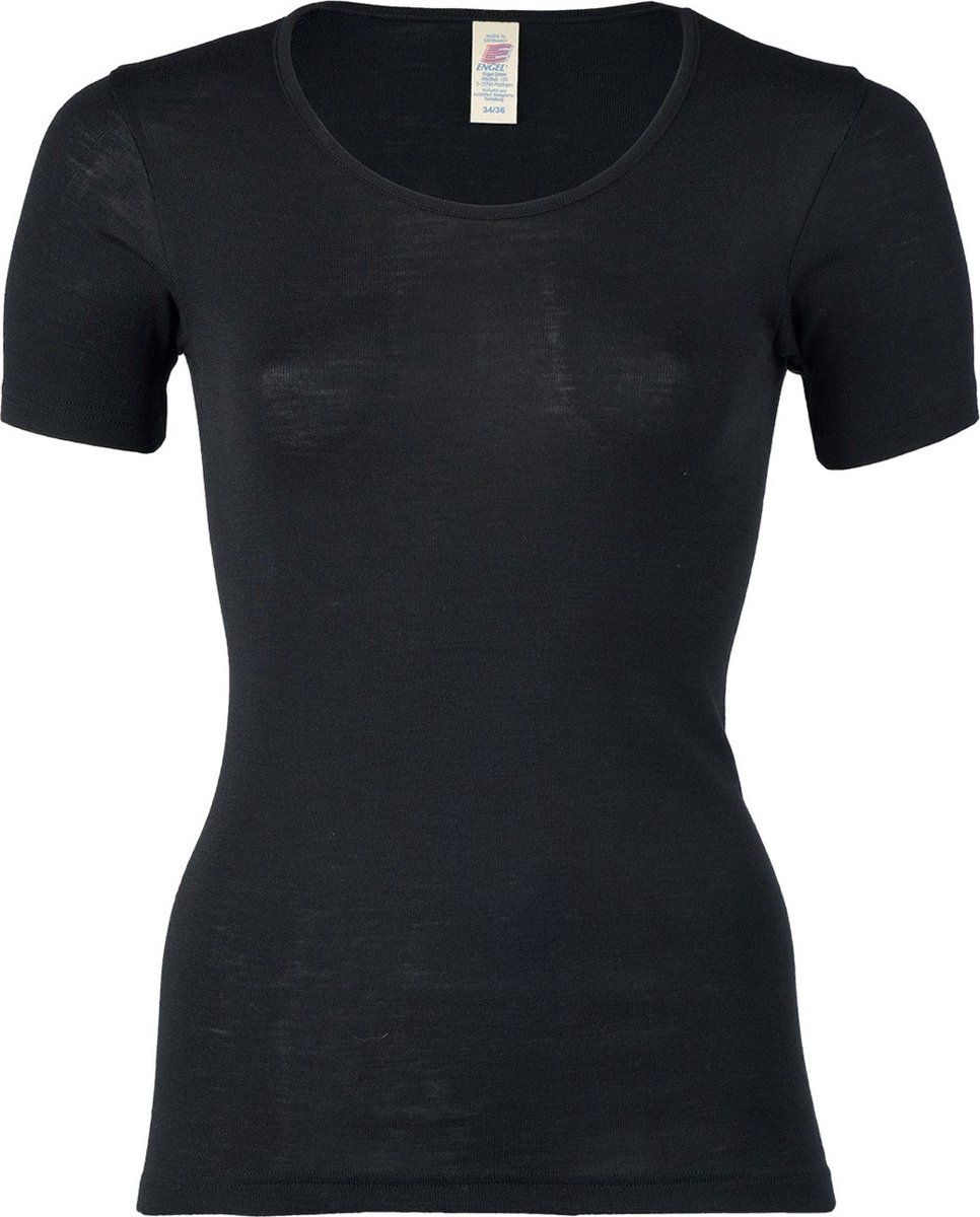 Engel Natur Dames T-shirt Zijde - Merino Wol GOTS zwart 46/48XL