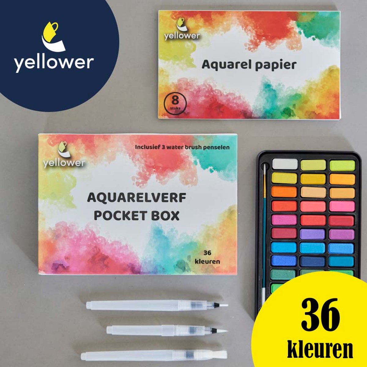 Yellower Aquarelverf set met 36 kleuren – Profesionele Aquarelverf –  Schilderen –... | bol.com