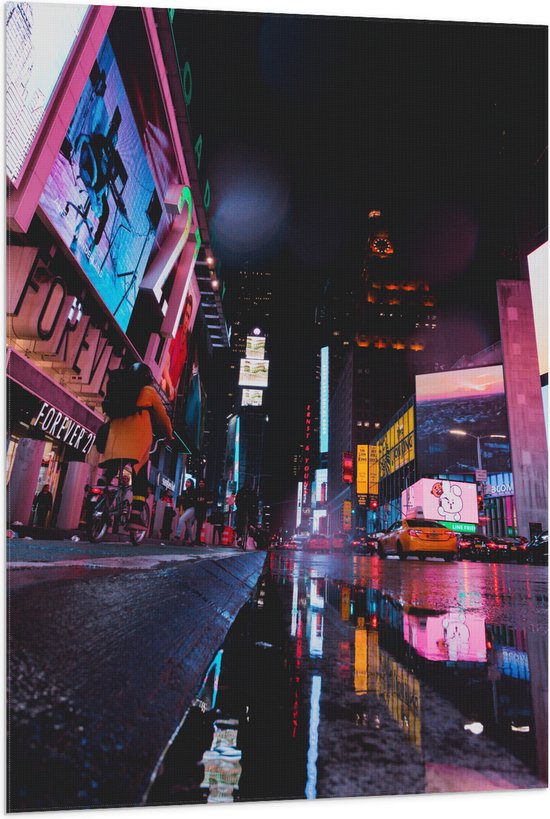 Vlag - Plein Times Square in Nacht - 80x120 cm Foto op Polyester Vlag