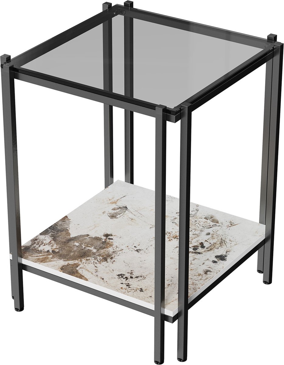Festnight Rechthoekige salontafel Qdrato van transparant gehard glas, moderne salontafel met plank, banktafel van modern glas, 50 x 45 x 33 cm/98 x 45 x 31 cm