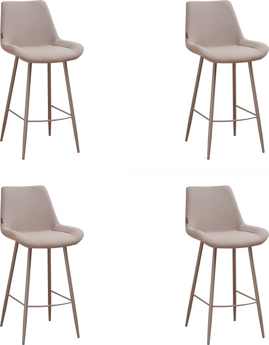 Chairus Barstoelen Set Van 4 - Fluweel Moderne Keukenkrukken Beige Met Metalen Poten
