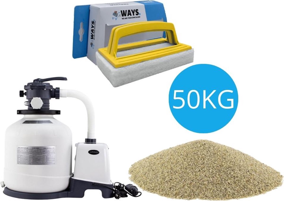 Bol.com Intex - Zandfilterpomp 3500 L/u & Filterzand 50 kg & WAYS Scrubborstel aanbieding