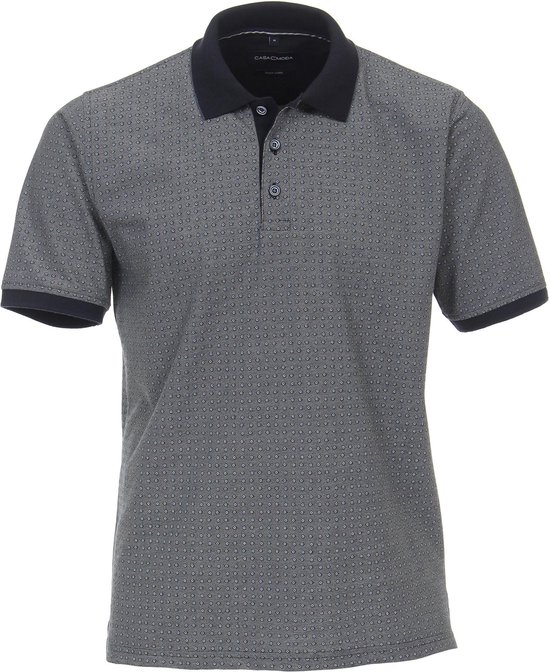 Casa Moda - Polo Print Grijs Blauw - Regular-fit - Heren Poloshirt Maat XL