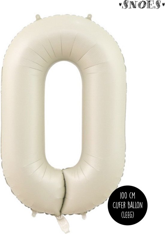 Cijfer Helium Folie Ballon XL - 0 jaar cijfer - Creme - Satijn - Nude - 100 cm - leeftijd 0 jaar feestartikelen verjaardag