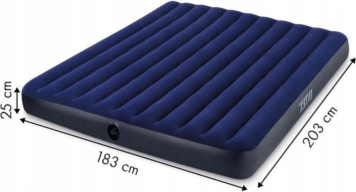 INTEX Classic Dura-Beam - Luchtbed 2 persoons - velours - 203x183x25 cm - blauw