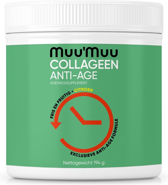 Muu'Muu Collageen Poeder 5000 mg - 30 Doseringen - Anti-Age - Viscollageen Supplement Met Vit C, Hyaluronzuur & Co-Q10, Zinc & Biotine - Gezonde Huid, Haar & Nagels - Citroensmaak
