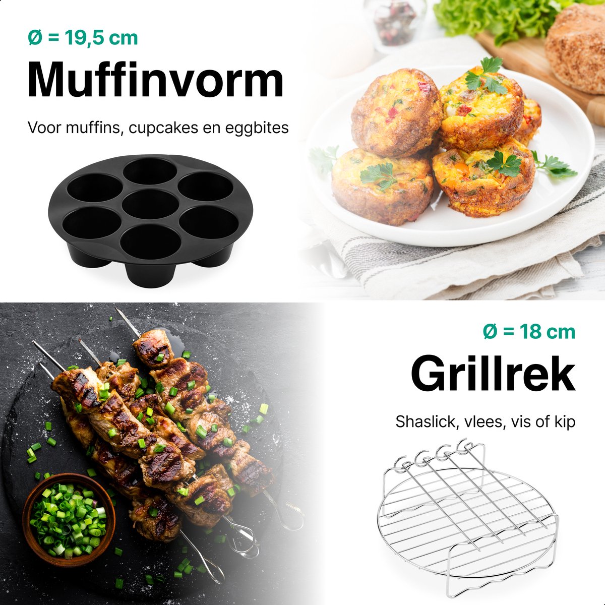 Airfryer Accessoires Complete Set - Ø 20 CM - 8 delig - Vivid Green — afbeelding 2