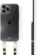 xoxo Wildhearts siliconen hoesje - Geschikt voor iPhone 13 Pro - Gold Goddess - Telefoonhoesje - Hoesje met koord - telefoonkoord - Zwart - Goud - Transparant hoesje