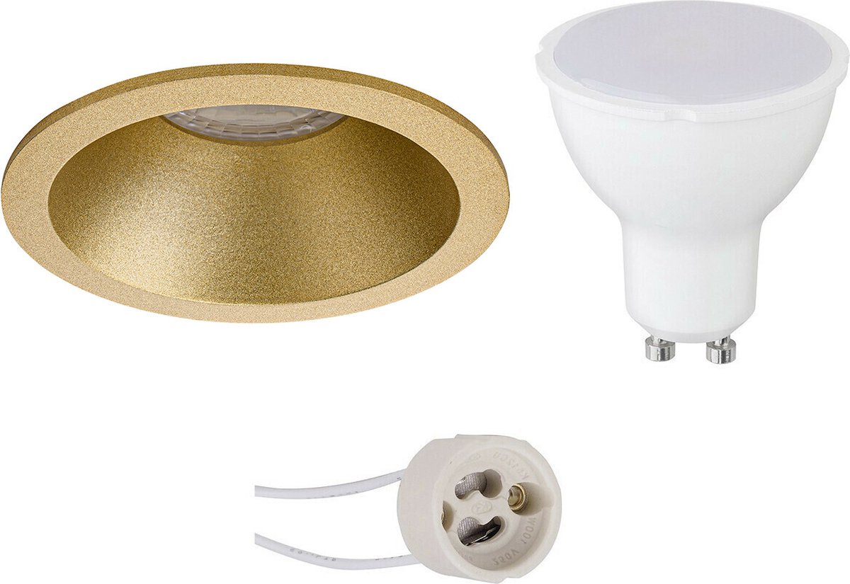 GU10 Inbouwspot Set - Mat Goud - Inbouw Rond - Verdiept - Proma Pollon Pro - 4W - Warm Wit 3000K - Ø82mm