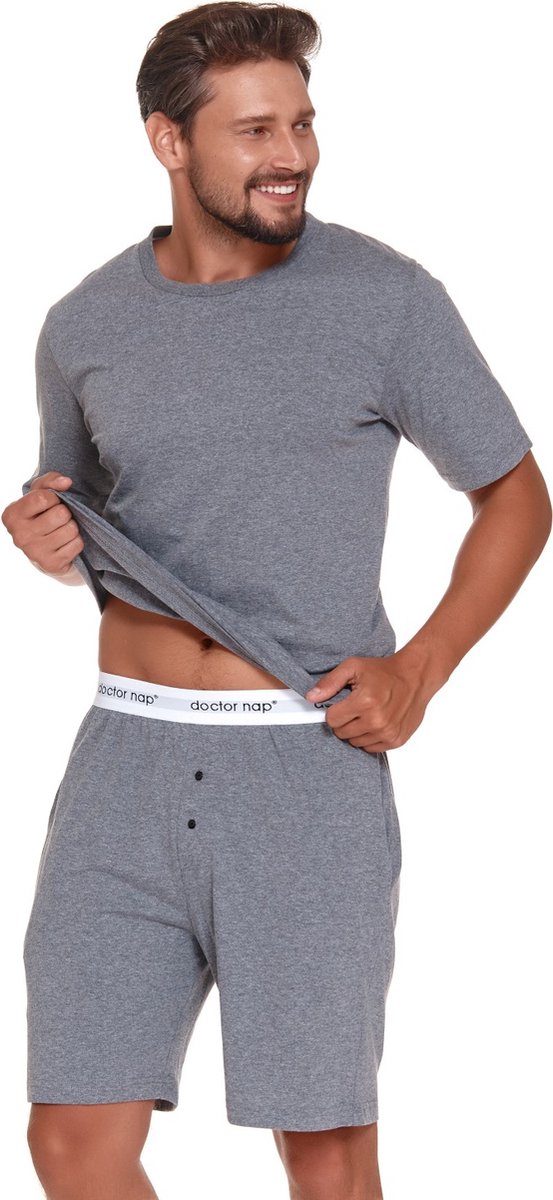 Doctor Nap Katoenen Pyjama Heren Korte Mouw Korte Broek Zomer Shortama PMB.4332 Dark Grey XXL