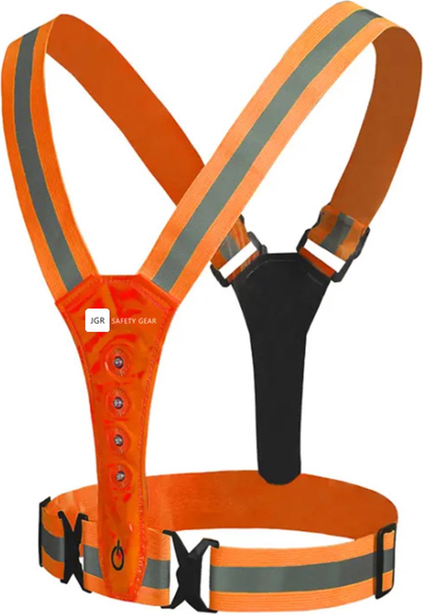 JGR Safety gear - Veiligheidsvest USB Oplaadbaar met Verlichting - Oranje - Reflecterend Hardloopvest met LED Lampjes - Verstelbaar Hardloophesje Geschikt voor Wandelen / Joggen / Hardlopen / Fietsen / Schaatsen - One Size Fits All