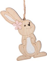 Oneiro’s Luxe pb. 4 wooden rabbits/hanging natural/pink 6x11 cm – decoratie – pasen – paasdecoratie – paashaas – eieren – has – kip – gekleurde eieren – paastak – lente – feestdecoratie