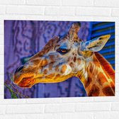 WallClassics - Muursticker - Zijaanzicht van Etende Giraffe - 80x60 cm Foto op Muursticker