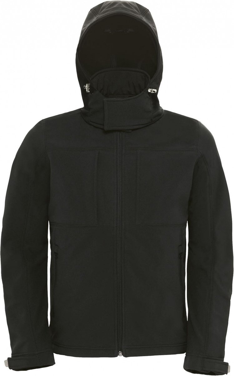 Outdoorjas Hooded Softshell/men met afneembare capuchon B&C Collectie Zwart