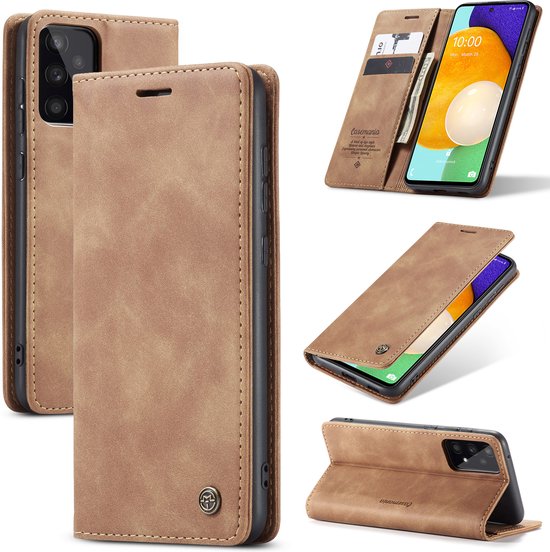Samsung Galaxy A54 5G hoesje Casemania kunstleer wallet case bruin met pasjeshouder en standaardfunctie