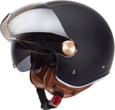 Beon Luxe B120 Geschikt als Fiets Snorfiets Brommer Motor Scooter helm - Retro Vespa jethelm met Zonnevizier - Volwassenen - M - Mat Zwart - Gratis helmtas