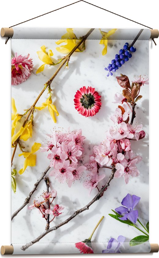 Textielposter - Mix van Verschillende Bloemen en Planten in Meerdere Kleuren - 40x60 cm Foto op Textiel