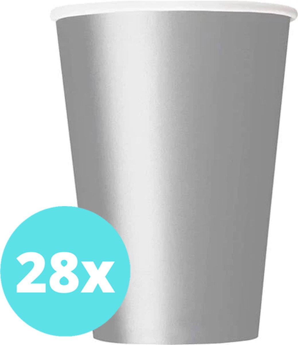 Bekers Karton Zilver - 28 stuks - Kartonnen Bekers 250ml - Wegwerp bekers - Bekers Karton Verjaardag Kinderen - Kinder Feestje Kind - Limonadebekers - Koffie / Siroop - Bekers Papier - 28 Stuks van 250 ml Zilver