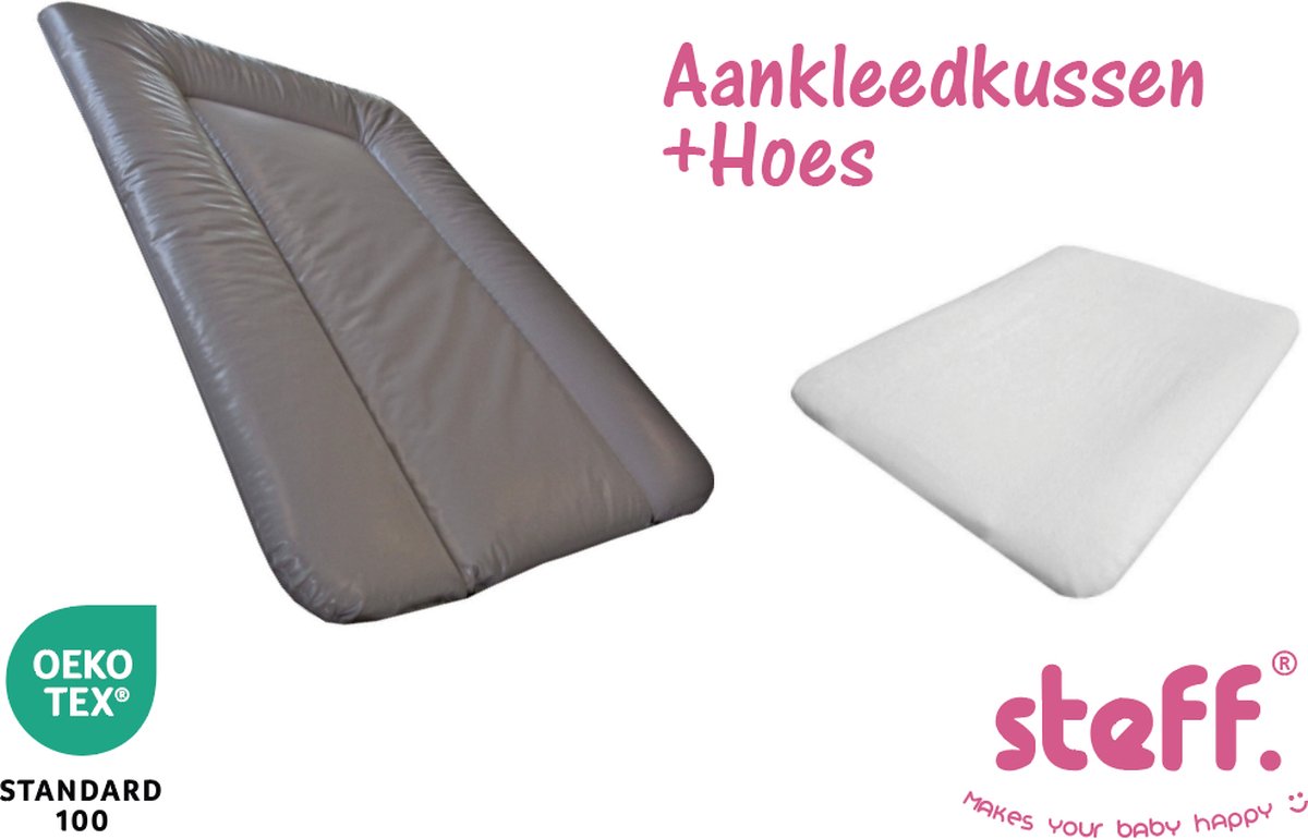 Goedkoopste Steff - set - aankleedkussen - bruin taupe - 50x70 cm aankleedkussenhoes wit - OEKO-Tex standard 100