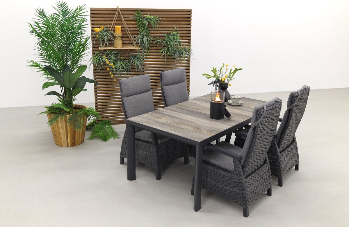 Darwin/Kings 4-persoons verstelbare dining tuinset 180x100 cm. - Antraciet