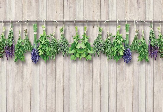 Peinture murale Vintage Chic Planks And Herbs | VEXXL - 312 cm x 219 cm | Polaire 130gr / m2