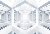 Fotobehang - Vlies Behang - Symmetrische 3D Tunnel naar het Licht - 312 x 219 cm