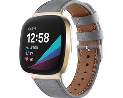 By Qubix - Compatible Fitbit bandje - geschikt voor Fitbit Versa 3/4 & Sense 1/2 leren bandje - Grijs Smartwatchbandje bandje Armband Polsband Strap Band Watchband