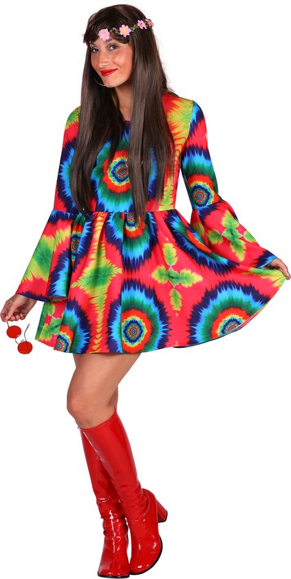 Hippie Jurk Daisy - Dames - Hippie Kostuum - Verkleedkleding - Regenboog - Maat S