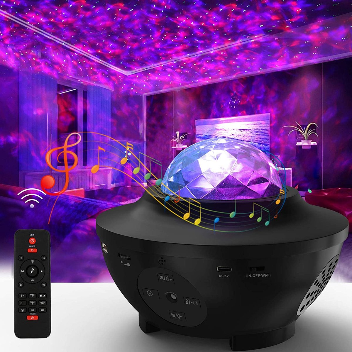 Sterren projector - Galaxy Projector - Sterrenhemel - Plafond Projector - Nachtlampje kinderen - Sterrenlamp - Met speaker en APP - 20+ kleurcombinaties - Mobstore – foto 5