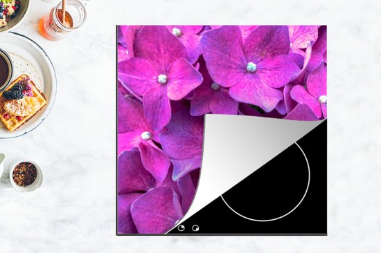 KitchenYeah® Inductie beschermer 78x78 cm - Close-up roze hortensia bloemen - Kookplaataccessoires - Afdekplaat voor kookplaat - Inductiebeschermer - Inductiemat - Inductieplaat mat