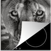 KitchenYeah® Inductie beschermer 78x78 cm - Dierenprofiel leeuwin in zwart-wit - Kookplaataccessoires - Afdekplaat voor kookplaat - Inductiebeschermer - Inductiemat - Inductieplaat mat