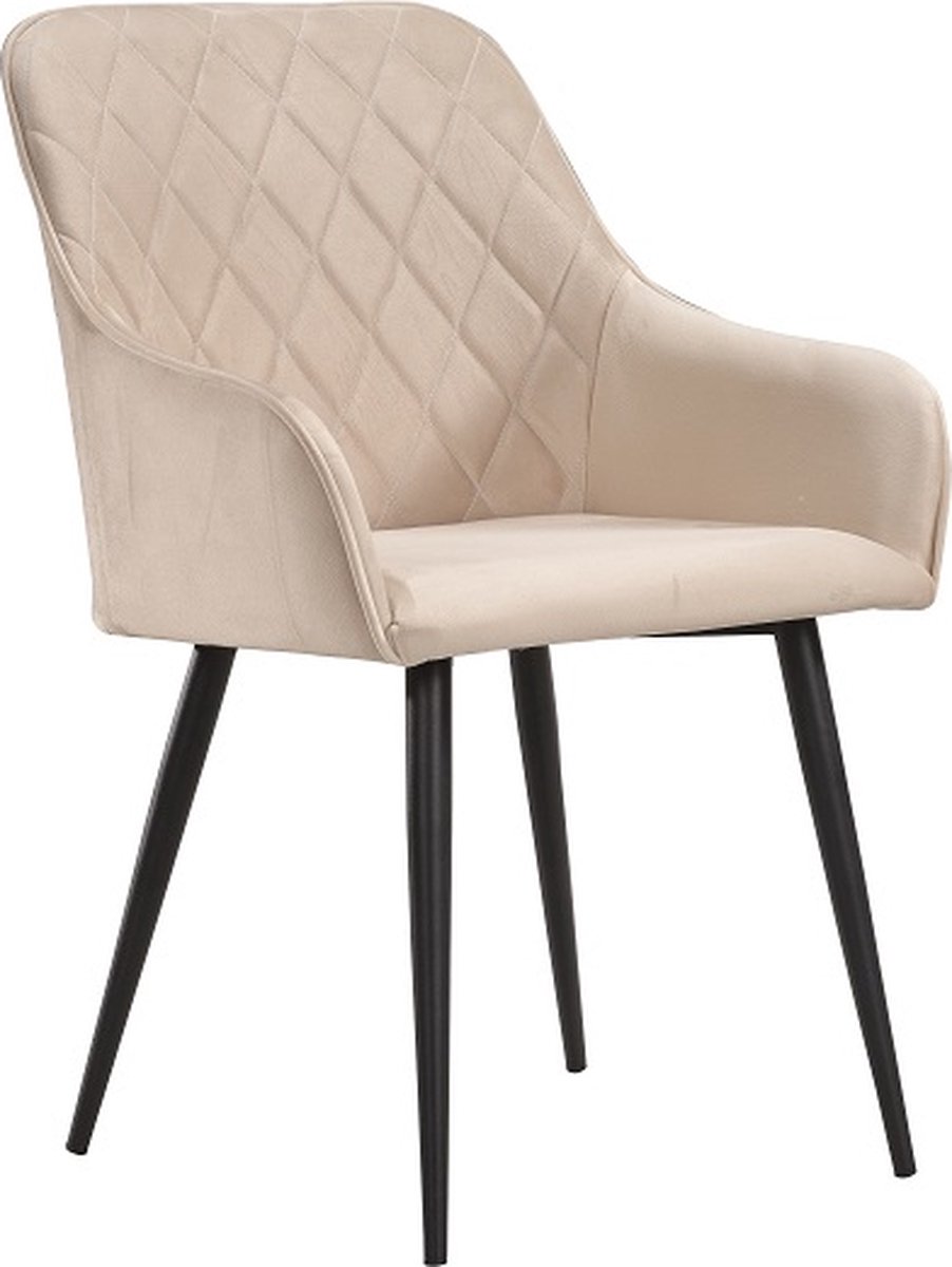 Soof & Tess Soof&Tess - Set van 4 - Bergamo Eetkamerstoel - Beige - Fluweel - Velvet - Industrieel - Met armleuning - Easy Clean Stoffen - Hoge Kwaliteit