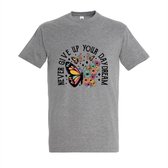 T-shirt Never give up your daydream - Grey Melange T-shirt - Maat XL - T-shirt met print - T-shirt heren - T-shirt dames