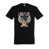 T-shirt Long live Rock & Roll - Zwart T-shirt - Maat L - T-shirt met print - T-shirt heren - T-shirt dames