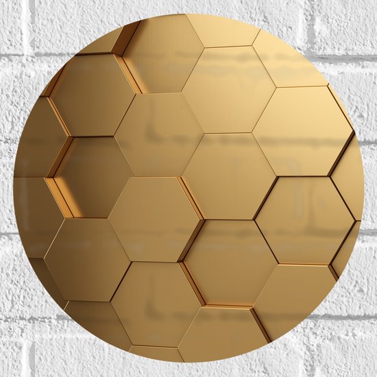 Muursticker Cirkel - Hexagon Wand in het Goud - 30x30 cm Foto op Muursticker