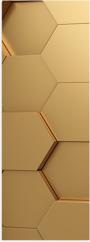 Poster Glanzend – Hexagon Wand in het Goud - 20x60 cm Foto op Posterpapier met Glanzende Afwerking