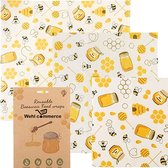 Bijenwas Wraps (Bijenwas Doek) - "honingbij" Set van 3 - 1S, 1M, 1L - Beeswax Wraps - Herbruikbaar Boterhamzakje - Bee Wrap - Beewax - Bijenwasdoek - Zero Waste - Duurzaam Cadeau