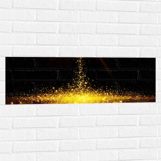 Muursticker - Gouden Glitters in Donkerkleurige Omgeving - 90x30 cm Foto op Muursticker
