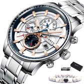 Curren - Horloge Heren - Cadeau voor Man - Horloges voor Mannen - 47 mm - Zilver Rosé
