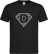 Zwart t-Shirt met letter D “ Superman “ Logo print Wit Size XXXXL
