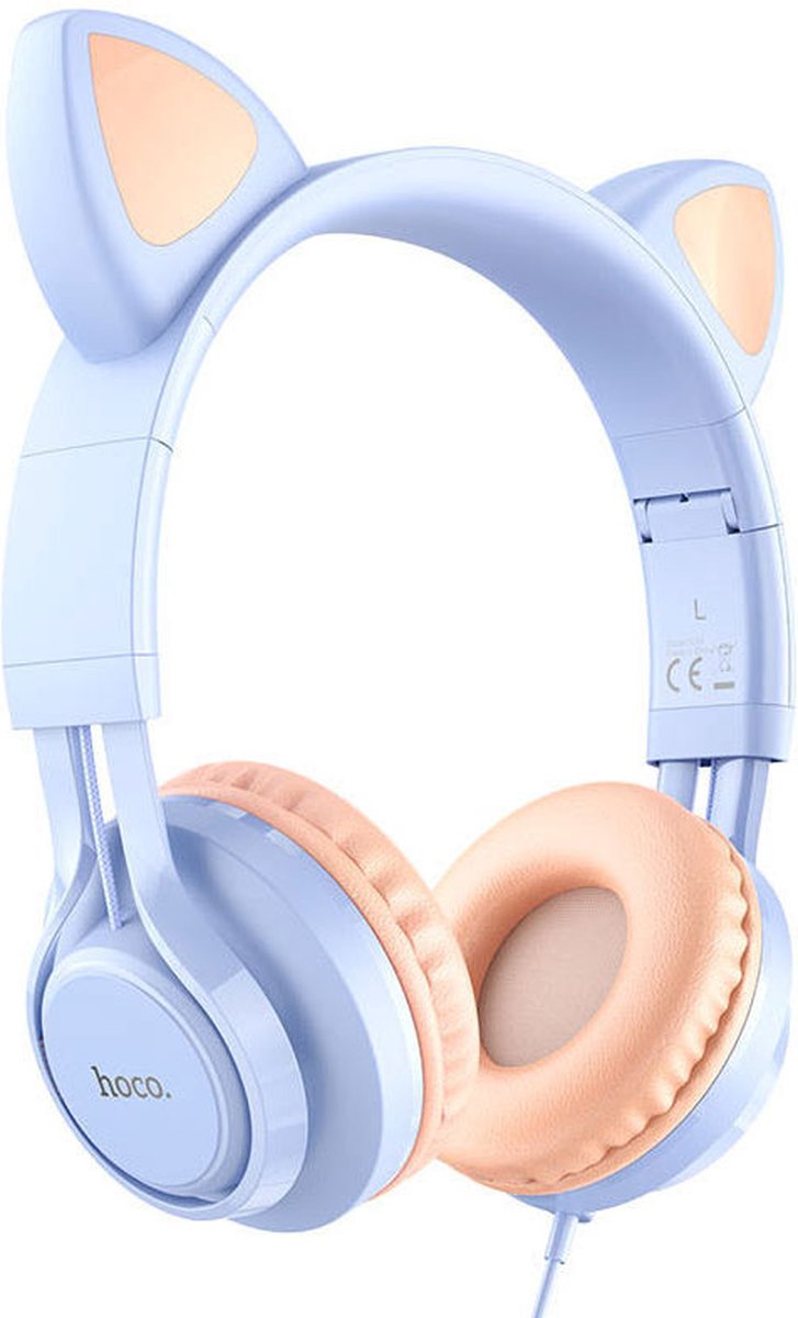 Hoco Kinder Koptelefoon Kattenoortjes met Ingebouwde Microfoon Blauw - Geluidsdichte Over Ear Headset speciaal voor Kids