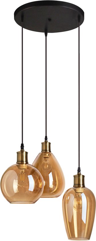 Suspension Design Verona avec verre ambré, 3 lumières