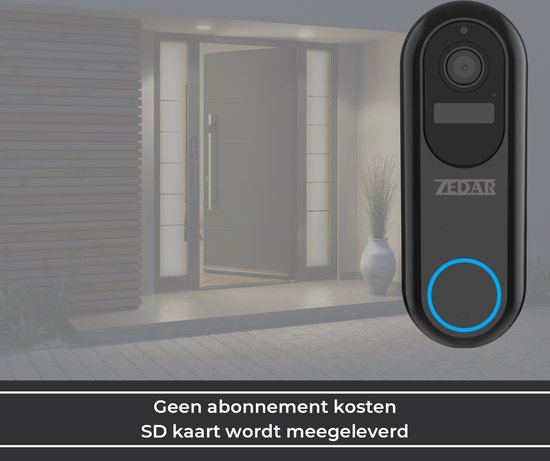 Video deurbel met camera en wifi - Draadloos op accu met 1080P Inclusief draadloze gong (t-ring geluid) en 32GB SD-kaart (slimme deurbel) van Zedar