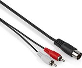 DIN naar tulp kabel - 5-polig - Stereo - Analoog - 1 meter - Zwart - Allteq